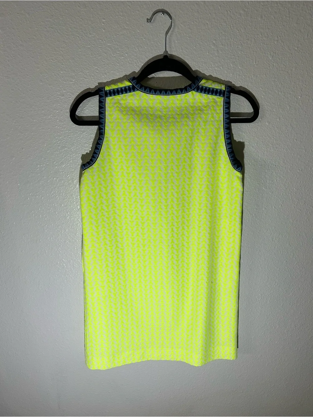 J. Crew Neon Yellow Shift Dress with Navy & Light Blue Trim